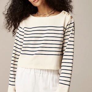 J. Crew Navy and Cream Boatneck Striped Long Sleeve Top